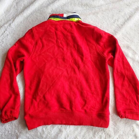 Tommy Hilfiger Red Quarter Zip Yellow Neon Wind Hoodie Athletic‎ Sweater Men XS - Picture 2 of 7